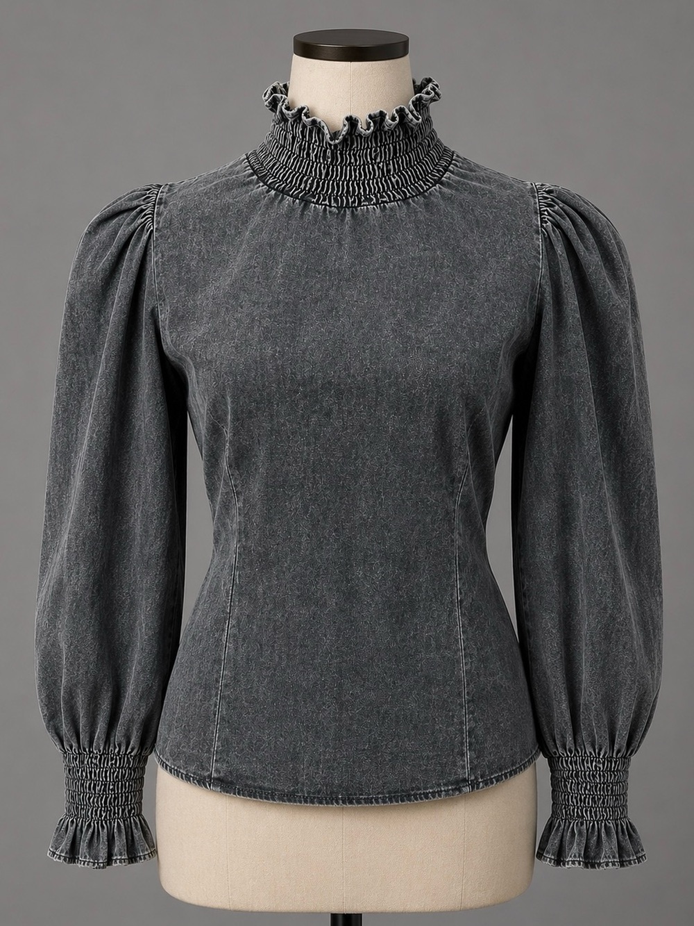 Zara 80’s Collection Black Acid Wash sz M Smocked Women's Top
